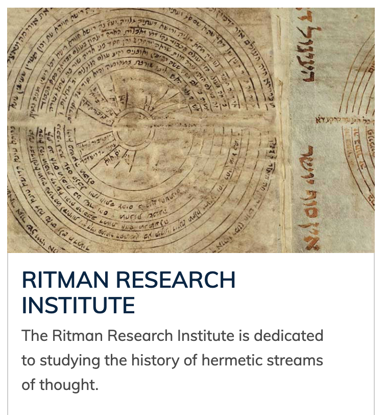 The Ritman Research Institute is dedicated to studying the history of hermetic streams of thought.